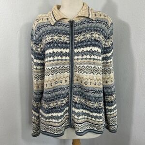 Vtg Tiara International‎ Cardigan Sweater M Fair Isle Zip Cozy Nordic Knitwear